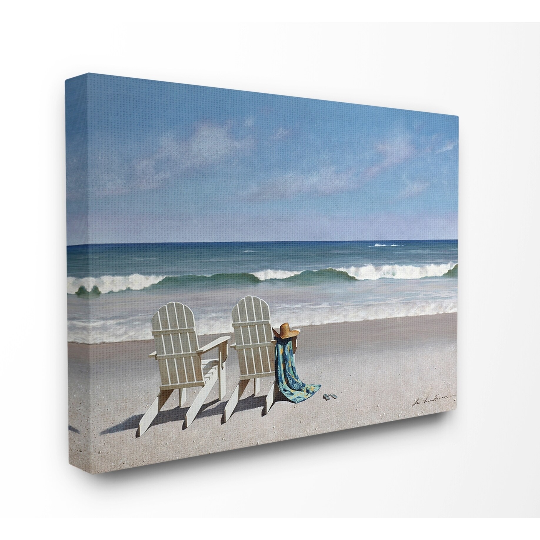 Shop The Stupell Home Decor Two White Adirondack Chairs On The Beach Canvas Wall Art 16 X 20 Proudly Made In Usa Multi Color Overstock 26890426