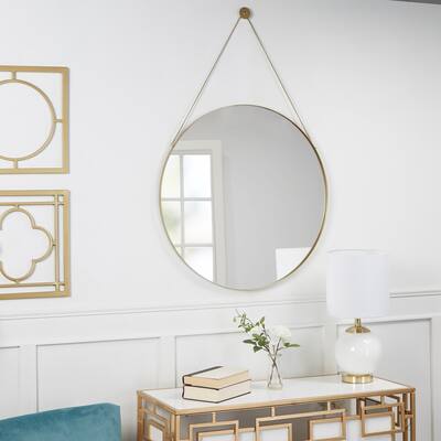 Marlaina Round Wall Mirror with Hanging Chain - Gold