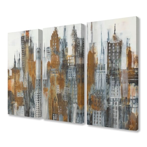 Shop The Stupell Home Decor Ochre Yellow Black And White Cityscape Canvas Wall Art 3pc Each 16 X 24 Proudly Made In Usa Overstock 26890538