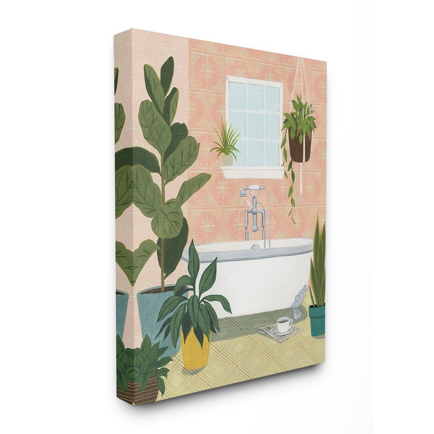 Shop Porch Den Peach Walls Bathroom Oasis Scene With Fiddle Leaf Plants Canvas Wall Art 16 X 20 Overstock 26890555