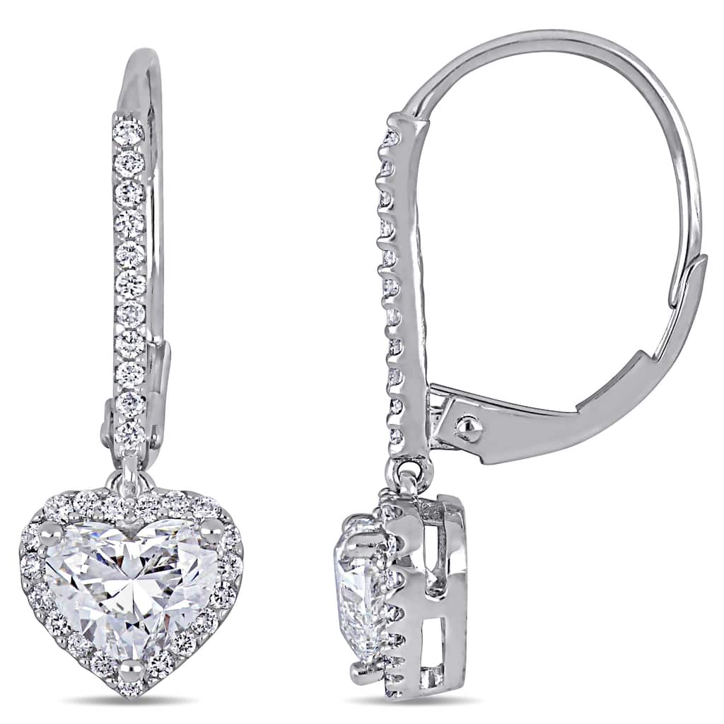 Miadora 14k White Gold 1 3/4ct TDW Certified Diamond Heart Halo Dangle Leverback Earrings (GIA)