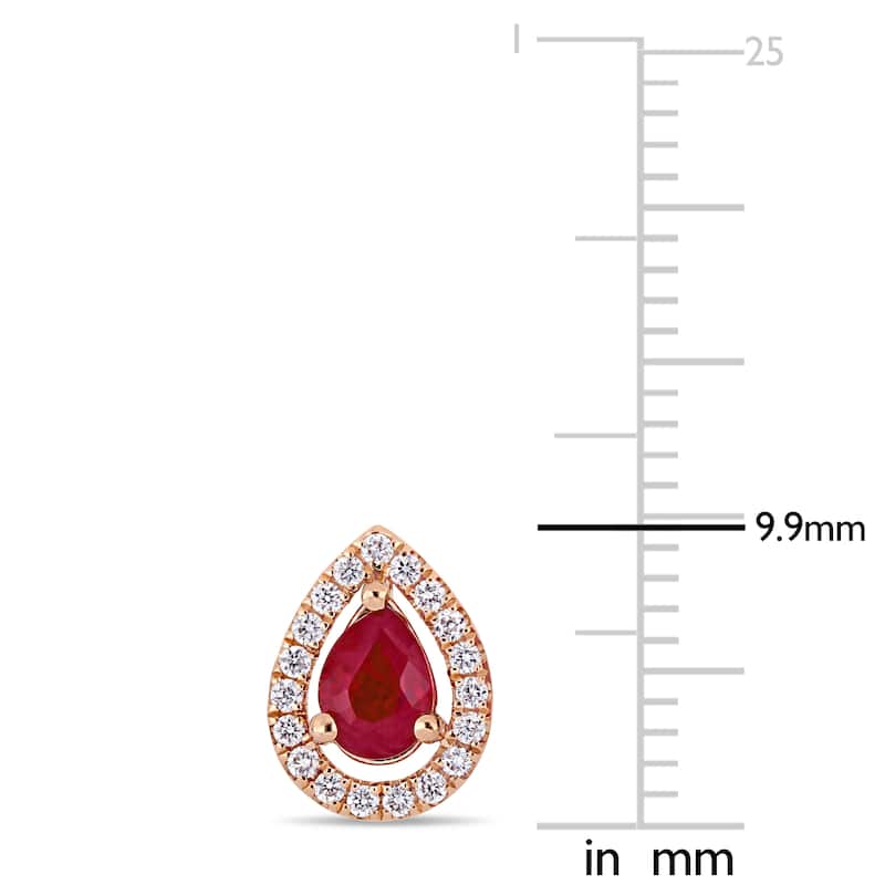 Miadora 14k Rose Gold Ruby and 1/5ct TDW Diamond Teardrop Halo Stud Earrings
