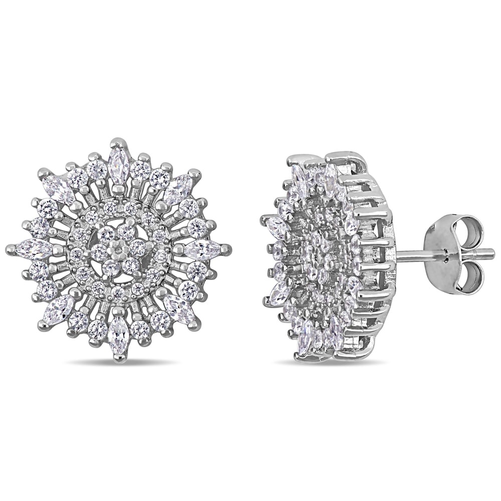Solid .925 Sterling Silver Pink CZ Cubic Zirconia Dangle Post Earrings 12x6mm