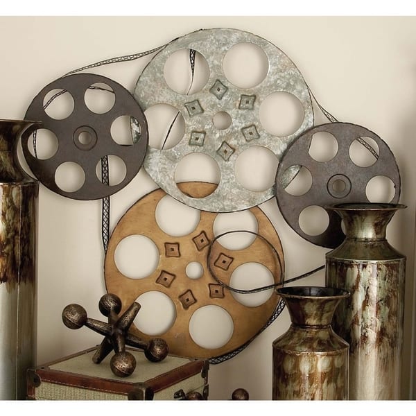 Industrial 22 x 25 Inch Movie Four Reel Iron Wall Decor by Studio