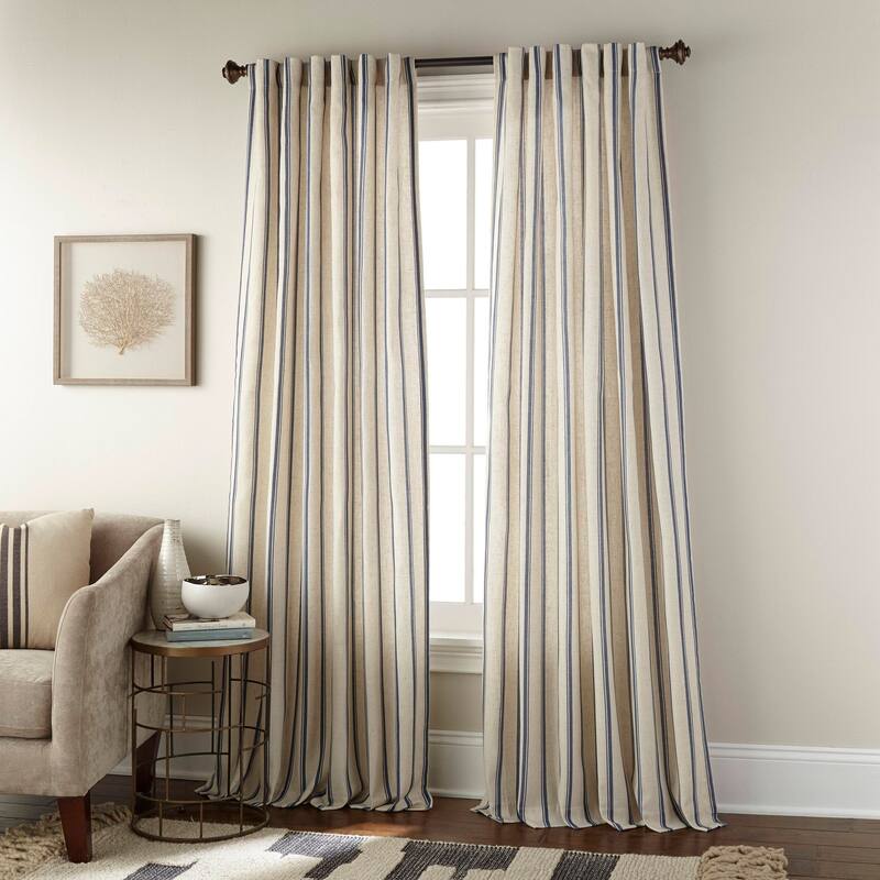 Clementine Vertical Stripe Single Curtain Panel - Blue