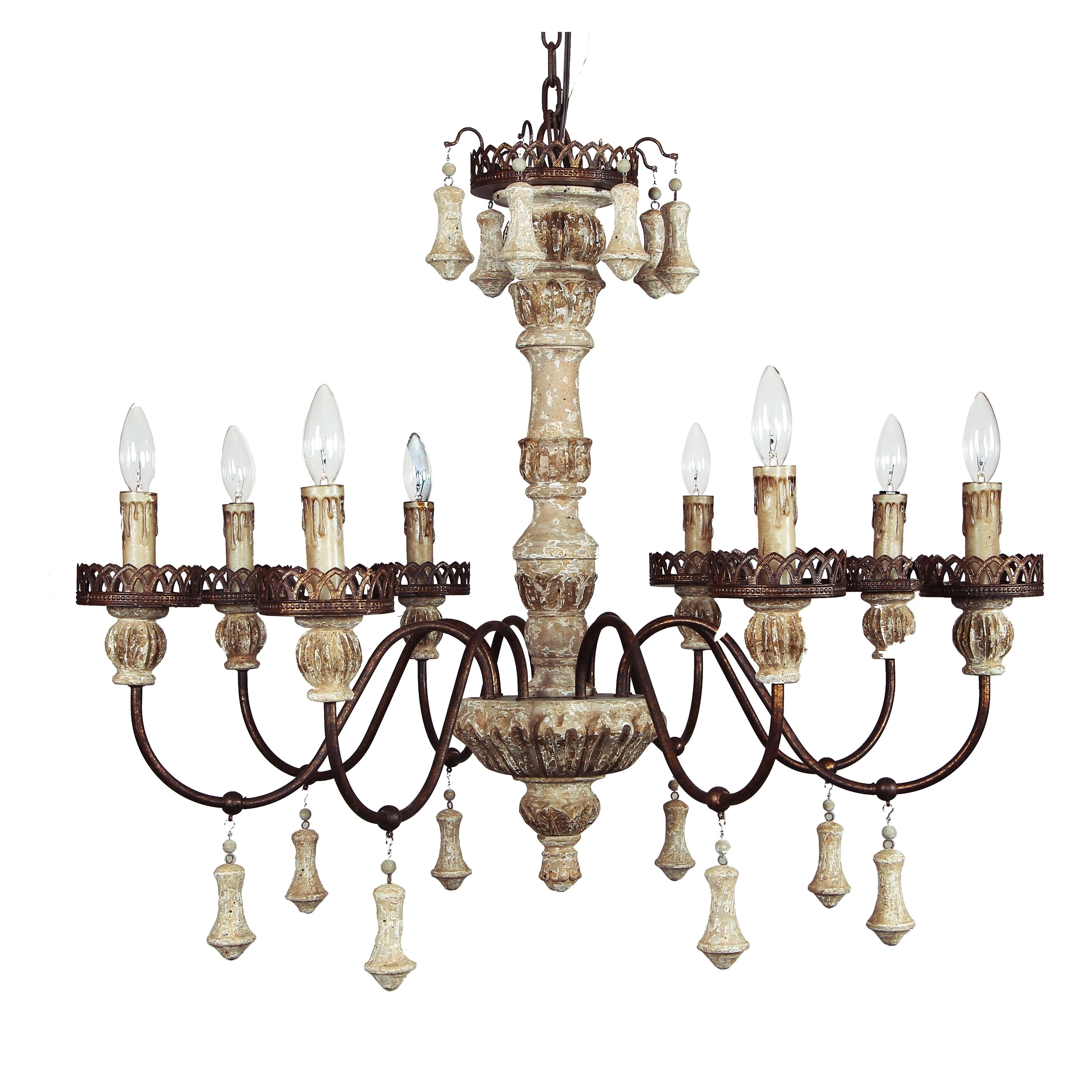 Halen Elton Home 8-light vintage antique classic old european wood Chandelier pendant - Chandeliers For Bedrooms by Overstock.com