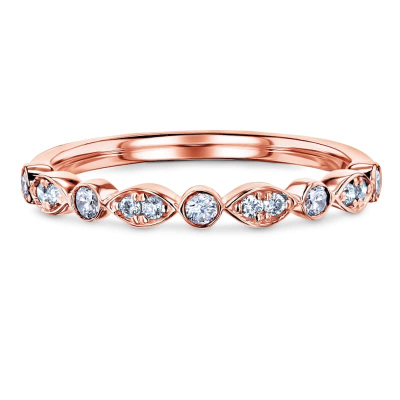 Annello by Kobelli 14k Gold Bezel and Pave Diamond Bead-Patterned Ring