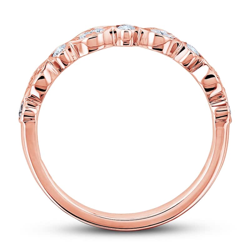 Annello by Kobelli 14k Gold Bezel and Pave Diamond Bead-Patterned Ring
