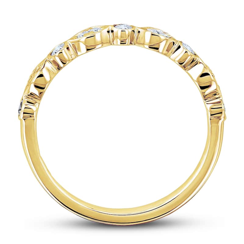 Annello by Kobelli 14k Gold Bezel and Pave Diamond Bead-Patterned Ring