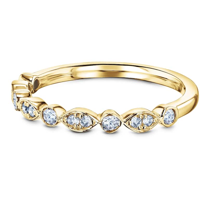 Annello by Kobelli 14k Gold Bezel and Pave Diamond Bead-Patterned Ring