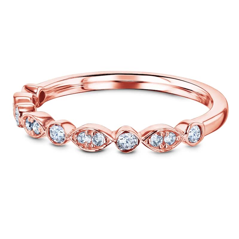 Annello by Kobelli 14k Gold Bezel and Pave Diamond Bead-Patterned Ring