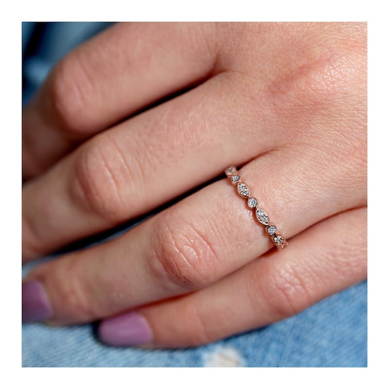Annello by Kobelli 14k Gold Bezel and Pave Diamond Bead-Patterned Ring