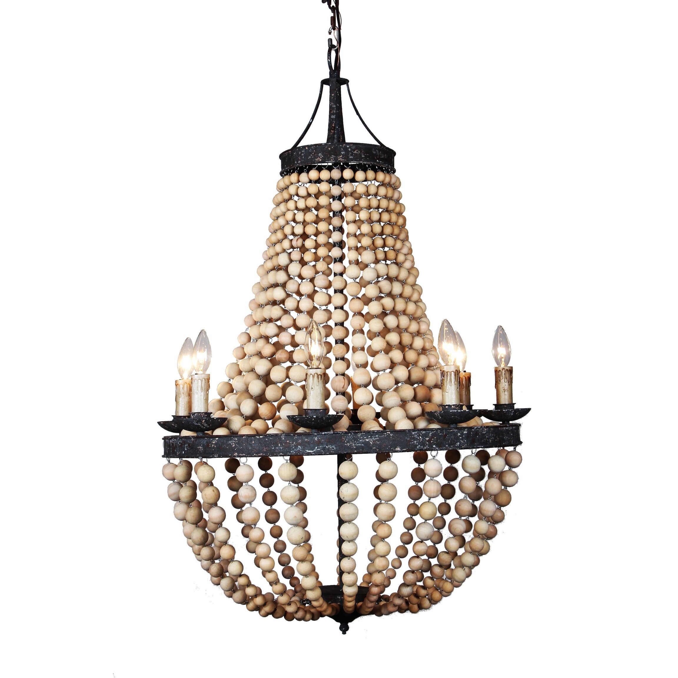 Halen Elton Home 8-light vinatge rustic black wood bead Empire Chandelier pendant - Chandeliers For Bedrooms by Overstock.com