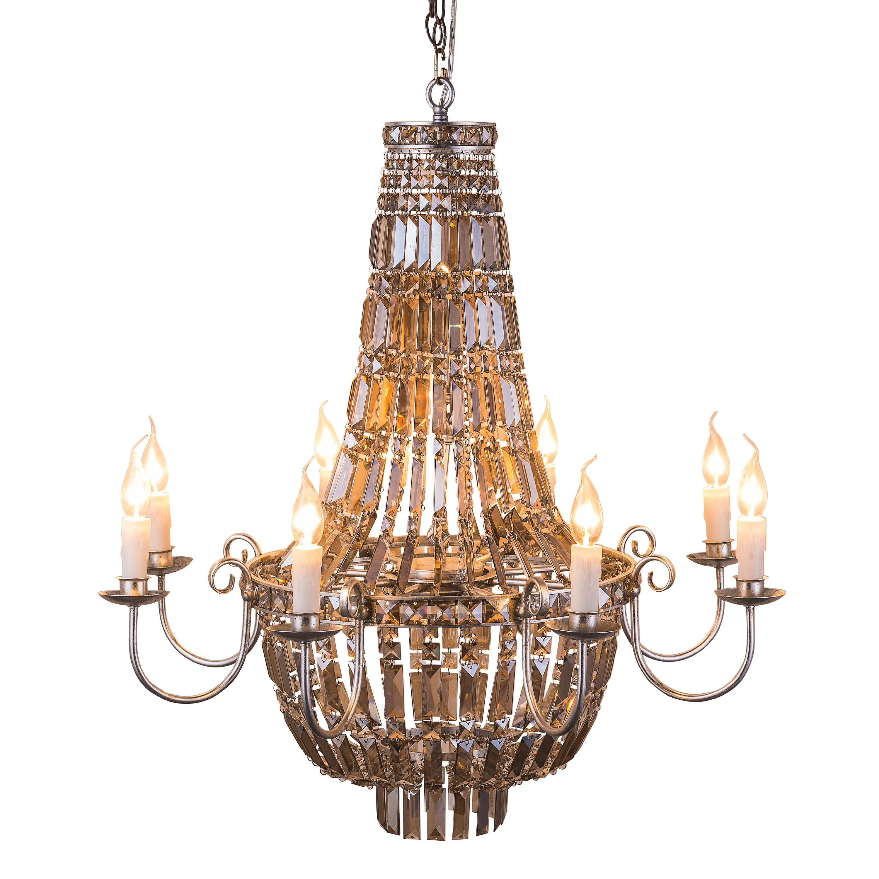 Halen Elton Home Crystal Empire Chandelie with Antique Silver and Tea-colored Strip crystals - Chandeliers For Bedrooms by Overstock.com
