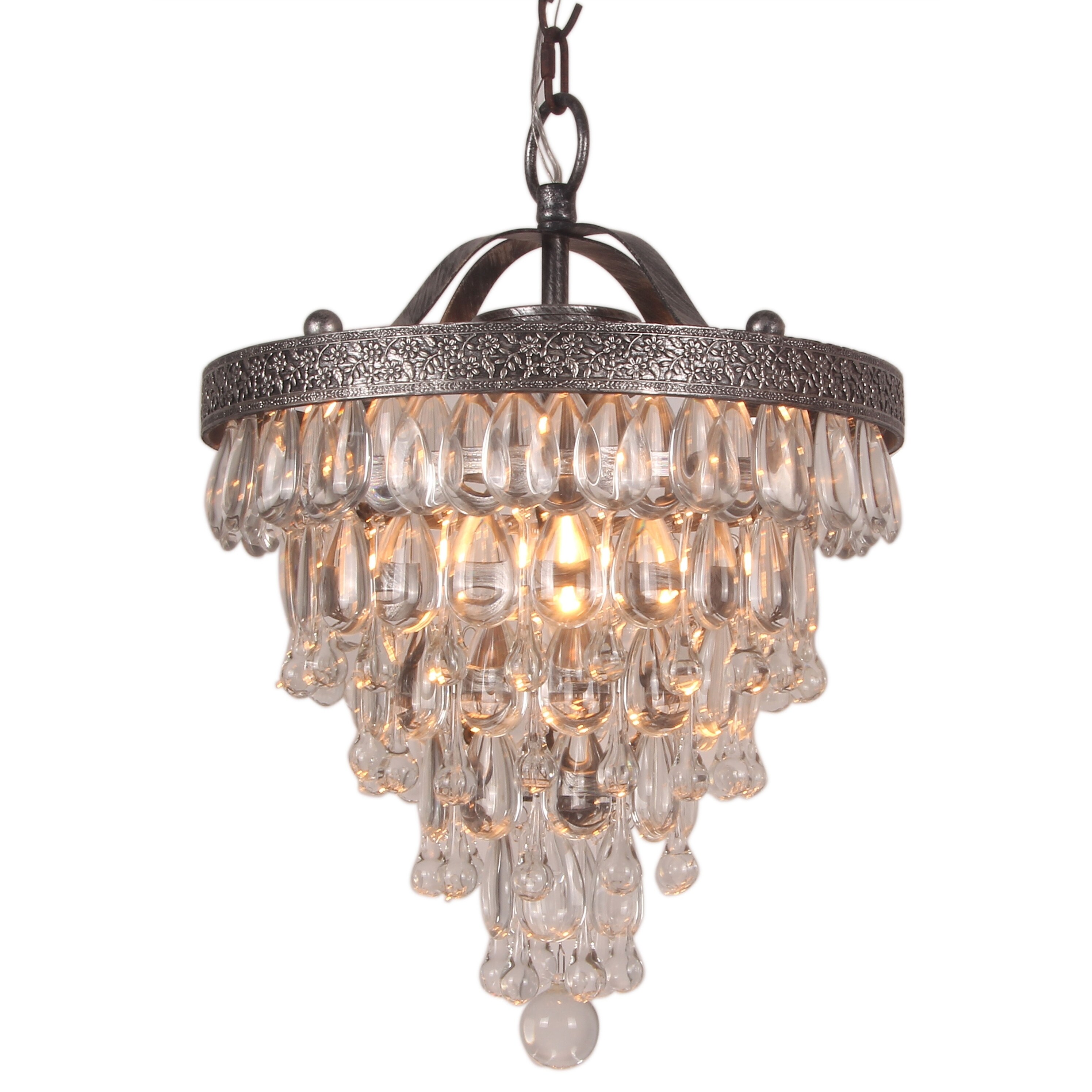 Halen Elton Home 2-light Vintage Cone Shape glass crystal drop antique silver round Chandelier pendant - Chandeliers For Bedrooms by Overstock.com