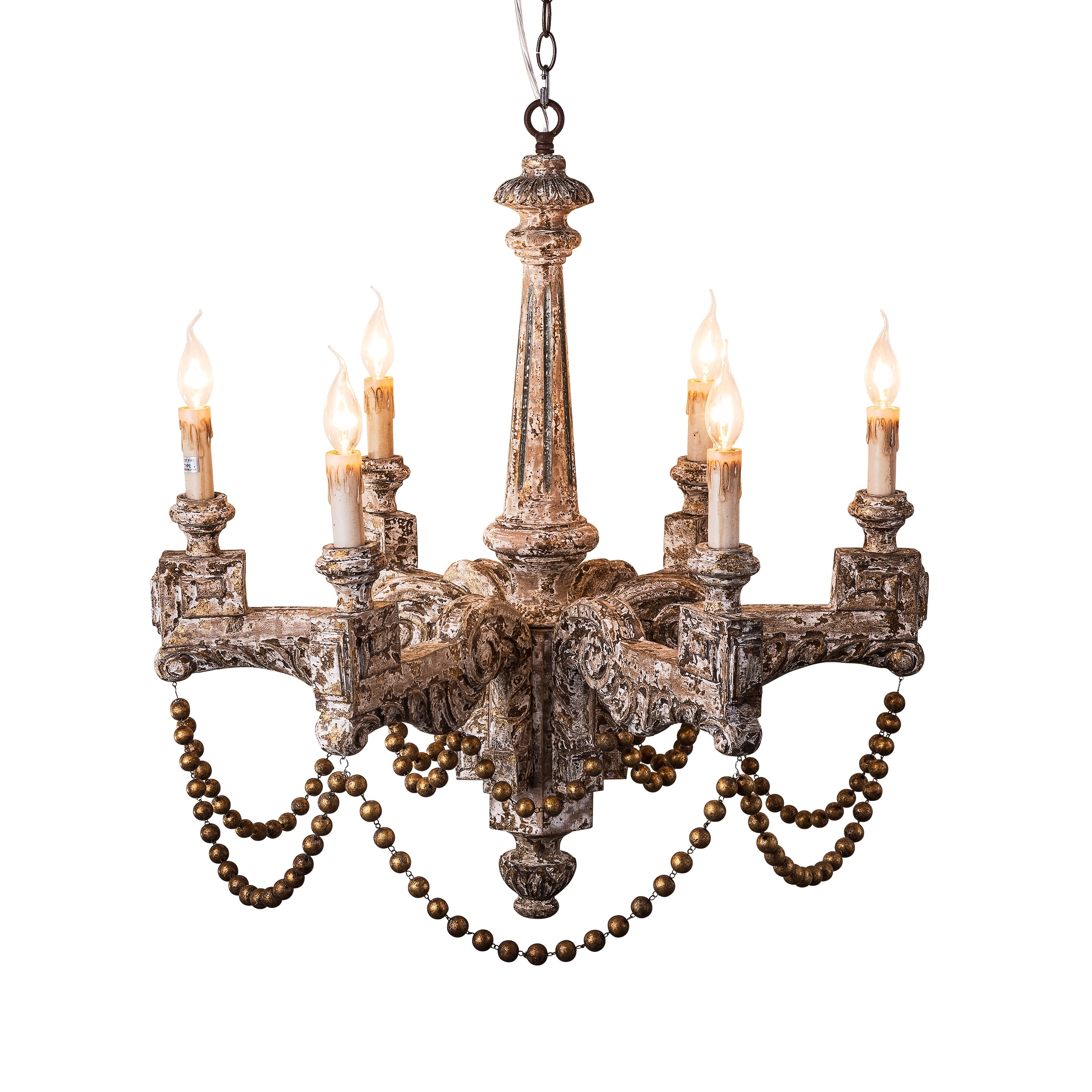 Halen Elton Home vintage antique french country wood beads Chandelier Pendant - Chandeliers For Bedrooms by Overstock.com