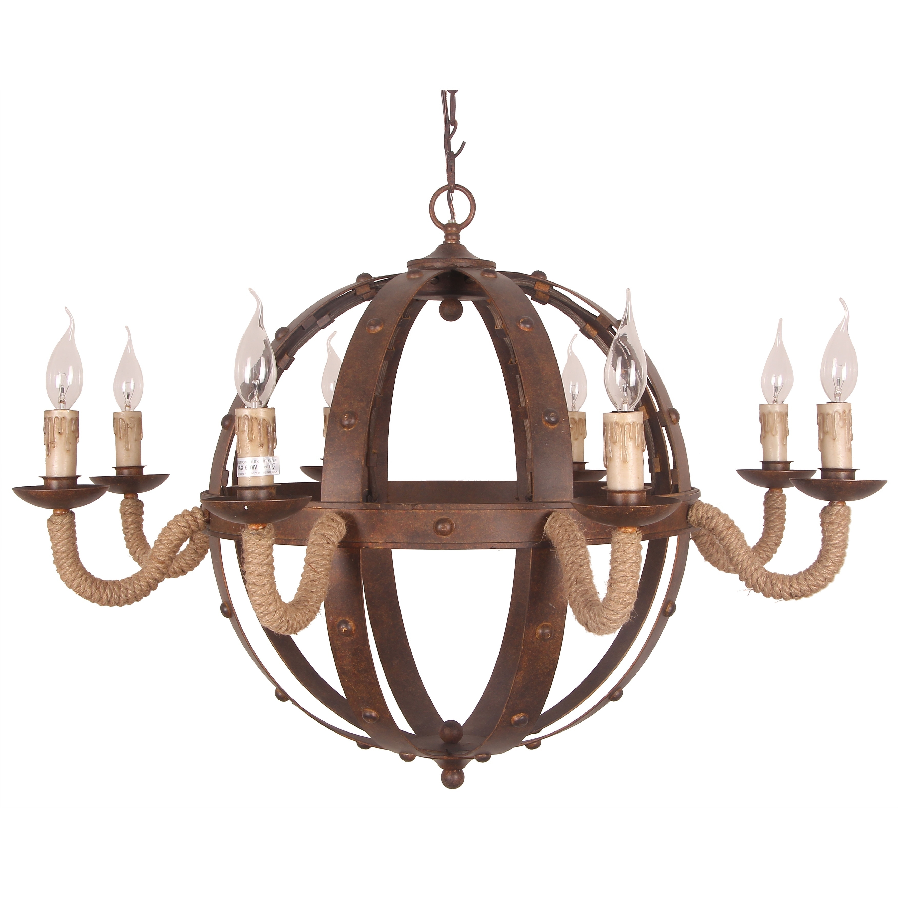 Halen Elton Home Jute rope globe Orb farmerhouse rustic chandelier pendant - Chandeliers For Bedrooms by Overstock.com