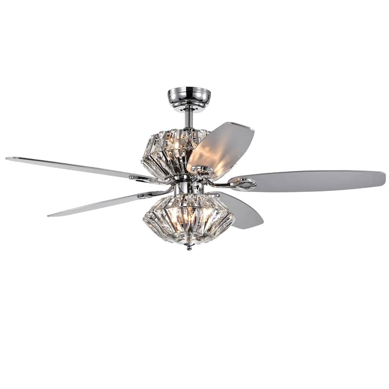 Copper Grove Toshevo RC Chrome Dual-lamp 52-inch Lighted Ceiling Fan w/ Crystal Shades and Reversible Blades