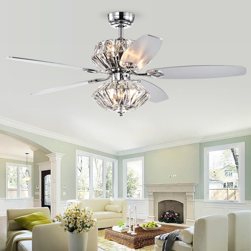 Copper Grove Toshevo RC Chrome Dual-lamp 52-inch Lighted Ceiling Fan w/ Crystal Shades and Reversible Blades