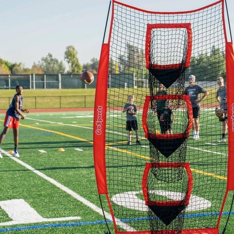 GoSports 8’x4’ Football Training Target Net | Improve QB Throwing Accuracy – Includes Foldable Bow Frame and Portable Case