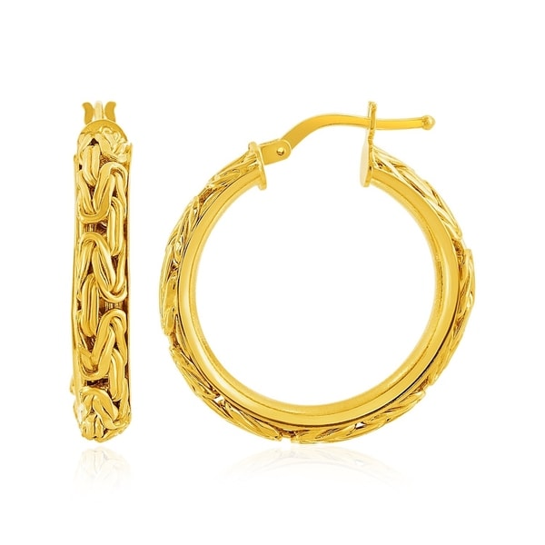 Shop 14k Yellow Gold Byzantine Hoop Post Earrings - On Sale - Free Shipping Today - Overstock ...
