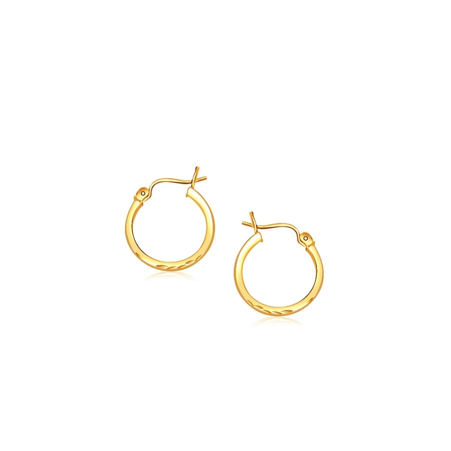 14k Yellow Gold Hoop Earrings 0.9 Inch Diameter