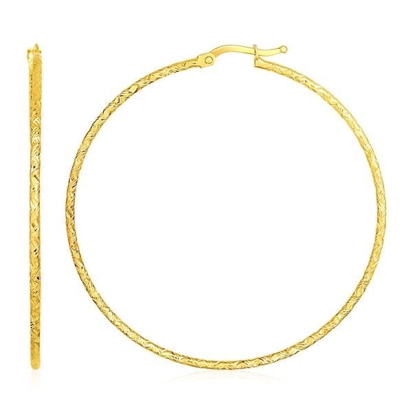 Shop 14k Yellow Gold Large Textured Hoop Earrings (50mm Diameter) (1.5mm) - On Sale - Free ...