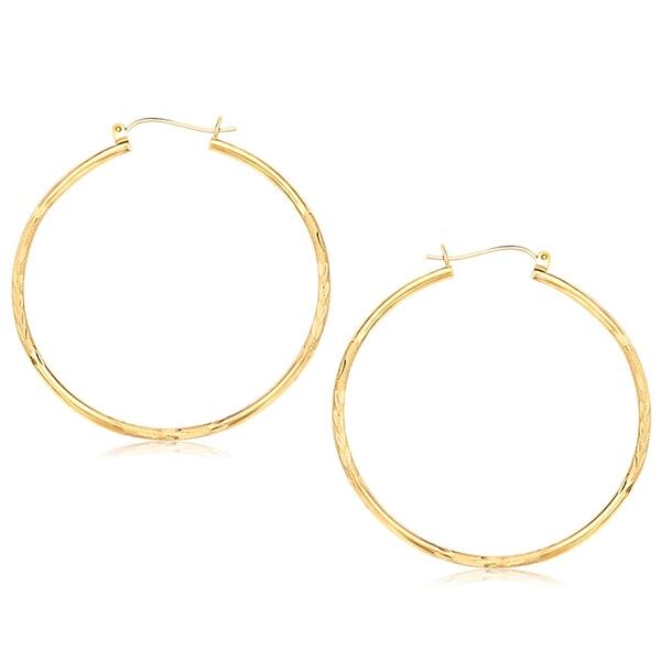45mm X 45mm 14k 3mm Thick Tri-Color Gold Diamond-Cut Hoop Earrings, 45mm X 45mm 14k 3mm Thick Tri-Color Gold Diamond-Cut Hoop Earrings,