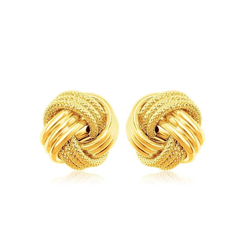 10k Yellow Gold Love Knot with Ridge Texture Earrings