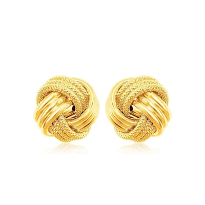 10k Yellow Gold Love Knot with Ridge Texture Earrings