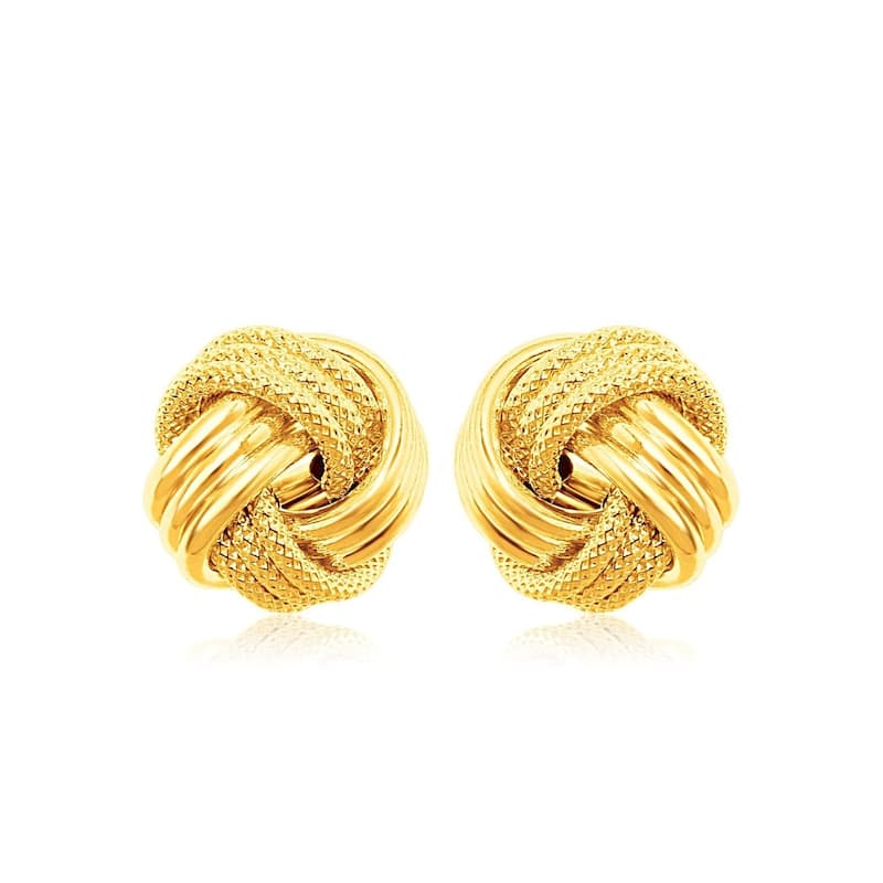 10k Yellow Gold Love Knot with Ridge Texture Earrings