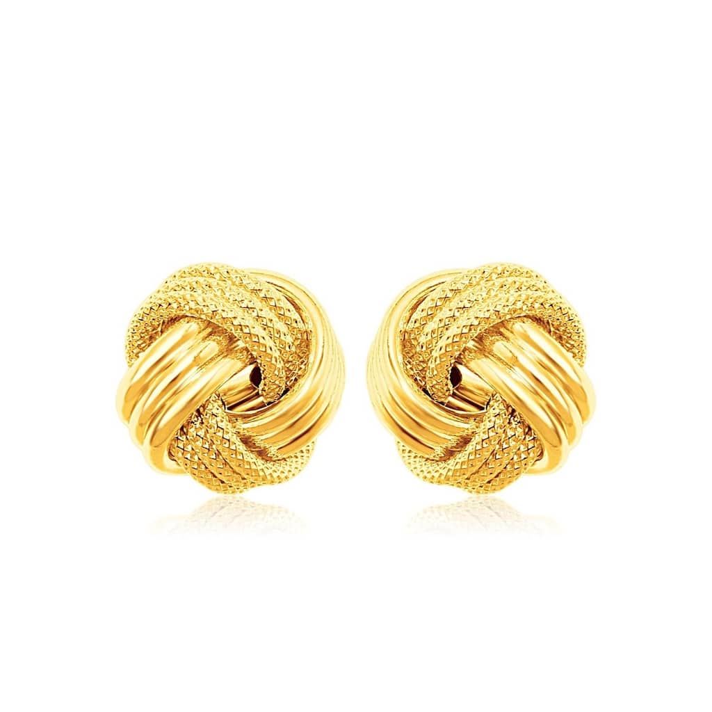 10k Yellow Gold Love Knot with Ridge Texture Earrings