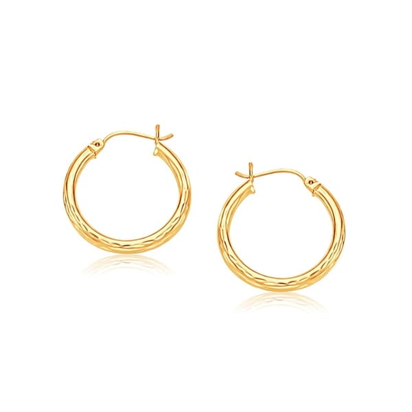 14k Two Tone White and Yellow Gold Diamond-Cut 2mm Twist Hoop Earrings 35mm Diameter
