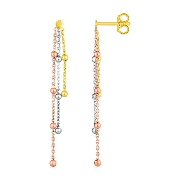 14k Tri Color Gold Post Earrings With Bead Dangles Free 14k Tri Color Gold Post Earrings