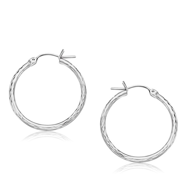 14k White Gold Diamond Cut Hoop Earrings 25mm Diameter 14k White Gold Diamond Cut Hoop Earrings 25mm Diameter
