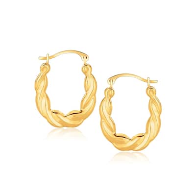 10k Yellow Gold Oval Twist Hoop Earrings