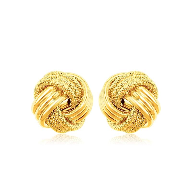 14k Yellow Gold Love Knot with Ridge Texture Earrings