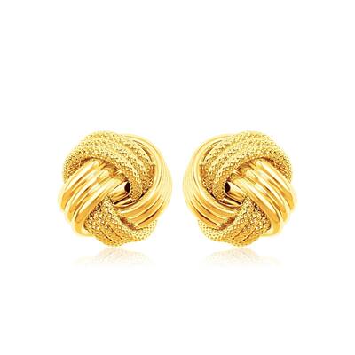14k Yellow Gold Love Knot with Ridge Texture Earrings