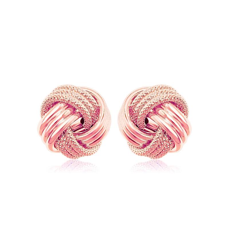 14k Rose Gold Love Knot with Ridge Texture Earrings