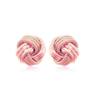 14k Rose Gold Love Knot with Ridge Texture Earrings