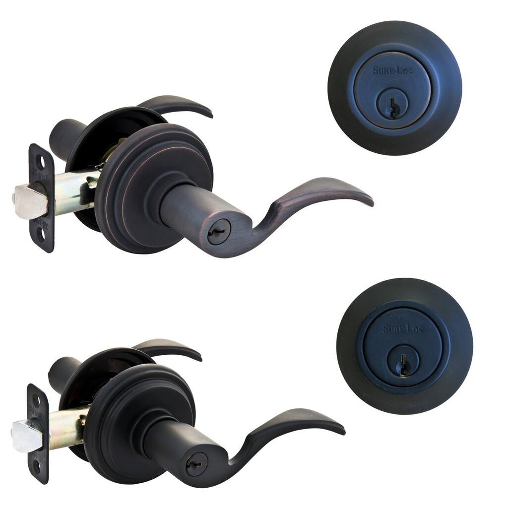 Sure-Loc Solid Brass Entrance Lever with Keyed Deadbolt (Right-Hand)
