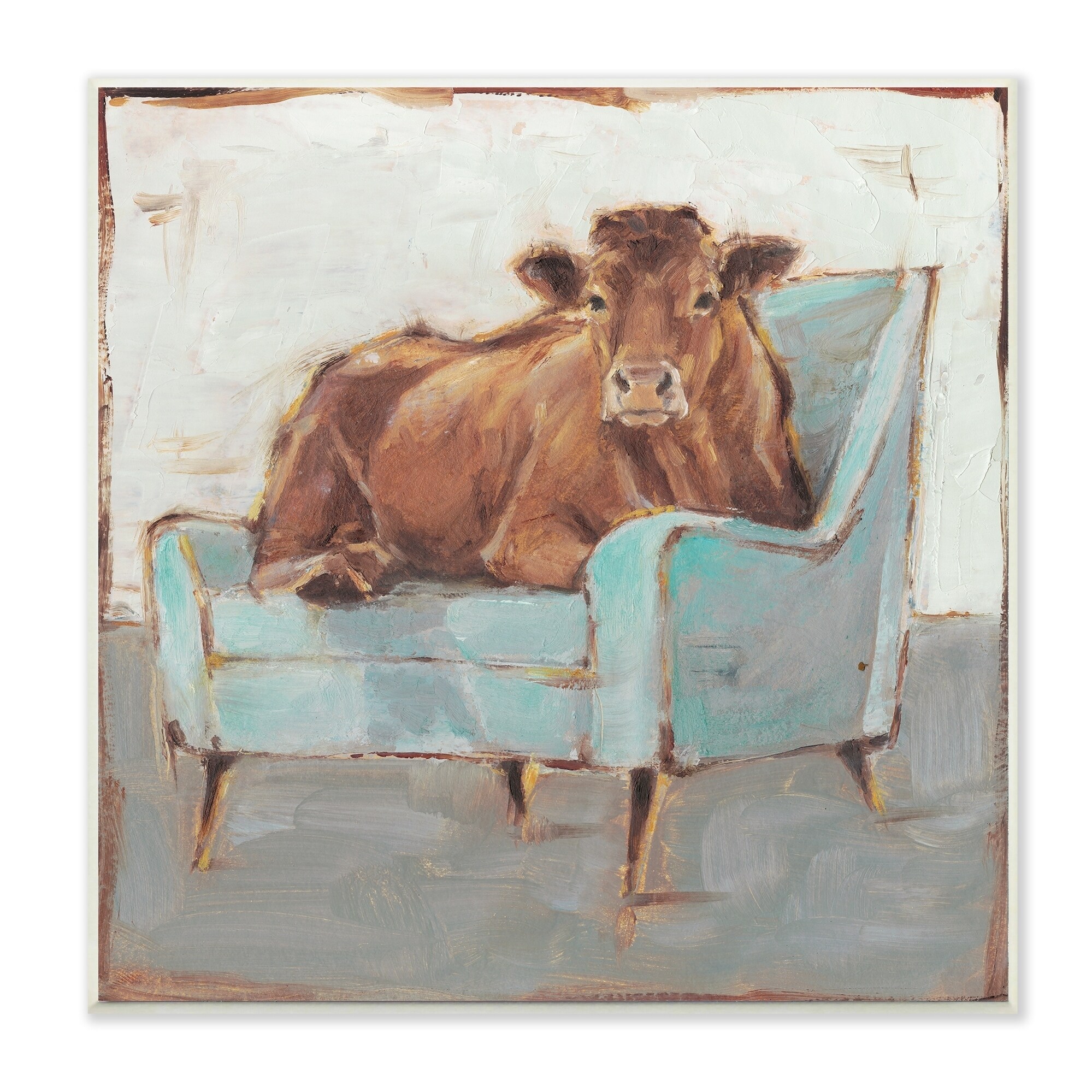 Shop The Stupell Home Decor Brown Bull On A Blue Couch Neutral
