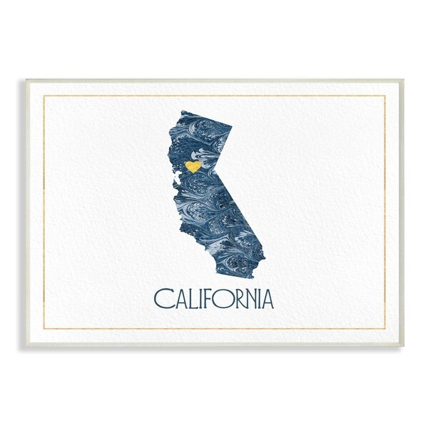 The Stupell Home Decor California Minimal Blue Marbled Paper Silhouette Wall Plaque Art, 10 x 15, Proudly Made in USA