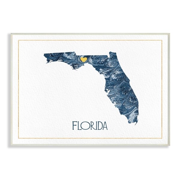 The Stupell Home Decor Florida Minimal Blue Marbled Paper Silhouette Wall Plaque Art, 10 x 15, Proudly Made in USA