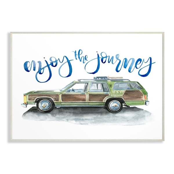 The Stupell Home Decor Enjoy The Journey Green Station Wagon Watercolor Wall Plaque Art, 10 x 15, Proudly Made in USA