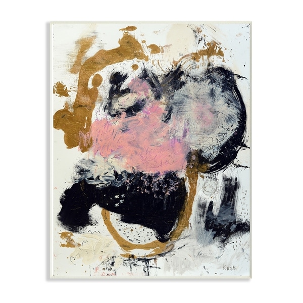 The Stupell Home Decor Pink Black and Yellow Dry Brushed Abstract Painting Wall Plaque Art, 10 x 15, Proudly Made in USA