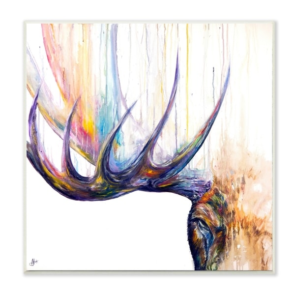 The Stupell Home Decor Rainbow Watercolor Dripping Moose Antlers Wall Plaque Art, 12 x 12, Proudly Made in USA