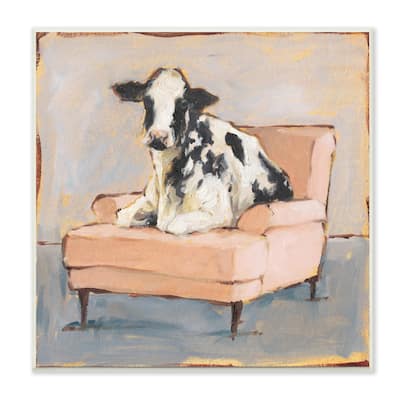 Stupell Sweet Baby Calf on a Pink Couch Neutral Color Wall Plaque Art, 12 x 12, Proudly Made in USA - 12 x 12