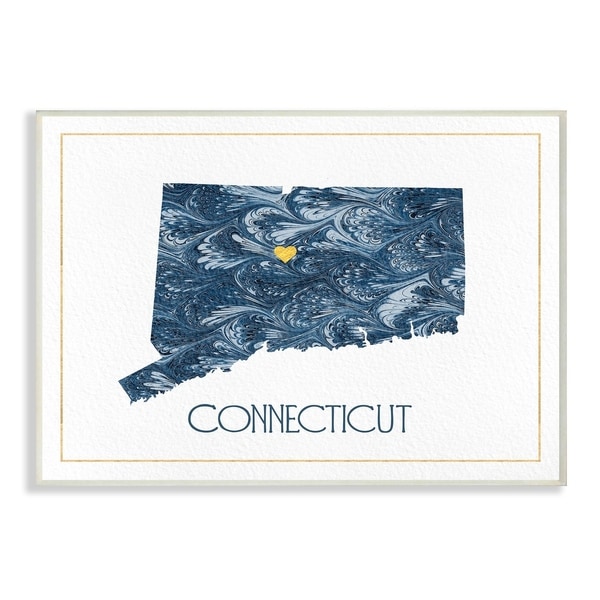 The Stupell Home Decor Connecticut Minimal Blue Marbled Paper Silhouette Wall Plaque Art, 10 x 15, Proudly Made in USA
