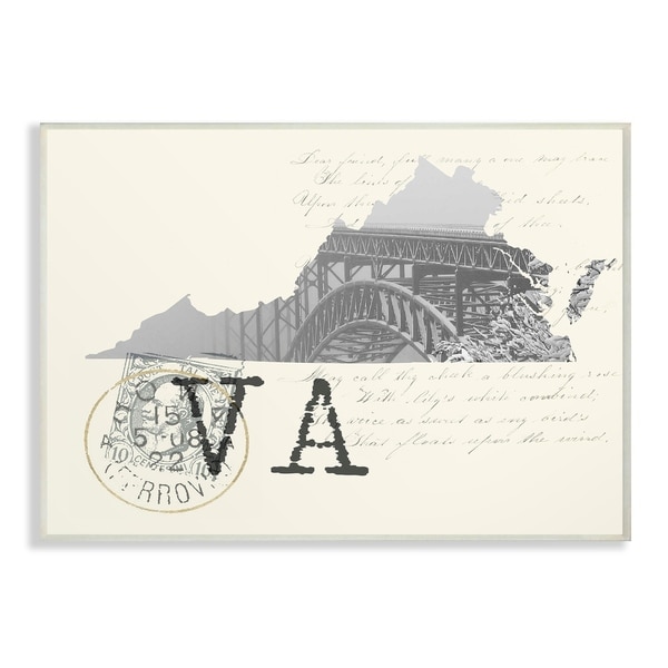 The Stupell Home Decor Virginia Black and White on Cream Paper Postcard Wall Plaque Art, 10 x 15, Proudly Made in USA